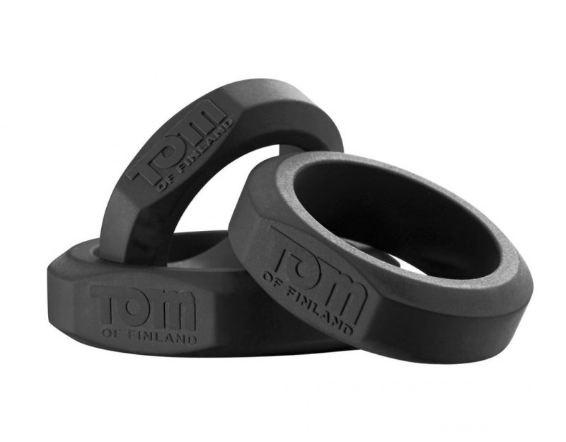 Эрекционные кольца без вибрации Tom of Finland 3 Piece Silicone Cock Ring Set – чёрный