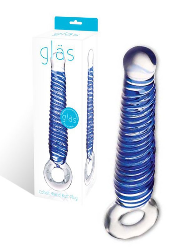 Glas Стимулятор из стекла Cobalt со спиральным рельефом – синий