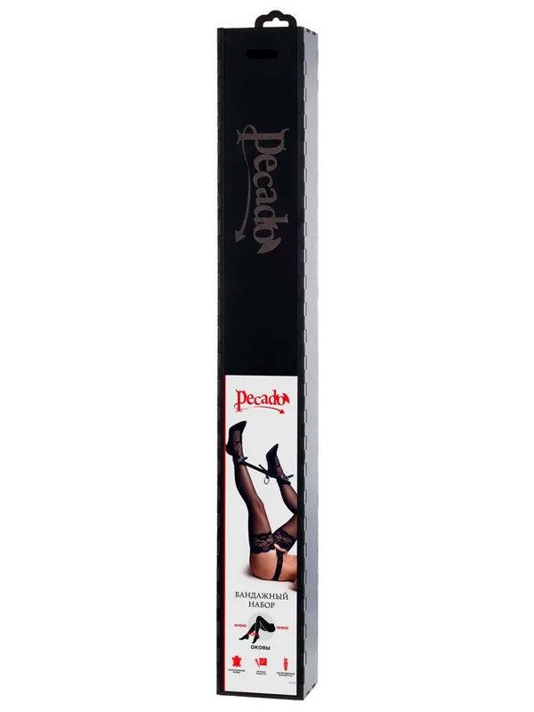 Комплект бондажный Pecado BDSM, 3 точки фиксации, распорка, оковы, натуральная кожа, черный