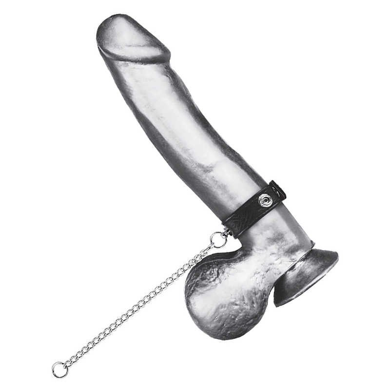 Кольцо на пенис из экокожи с поводком из металла Blueline Snap Cock Ring With 12 Leash – чёрный