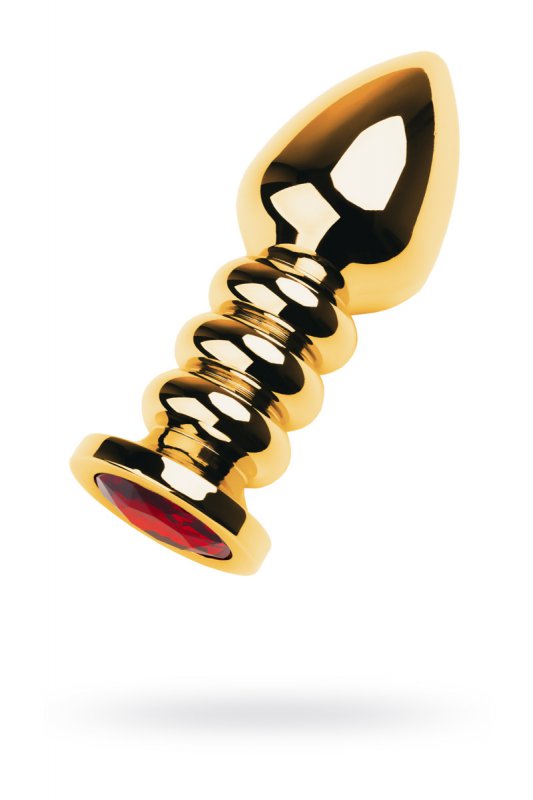 Спиралевидная анальная пробка TOYFA Metal с кристаллом цвета рубина - золотистый с красным
