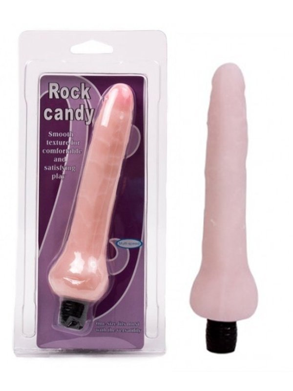Тонкий вибратор-реалистик Rock Candy c имитацией мошонки – телесный