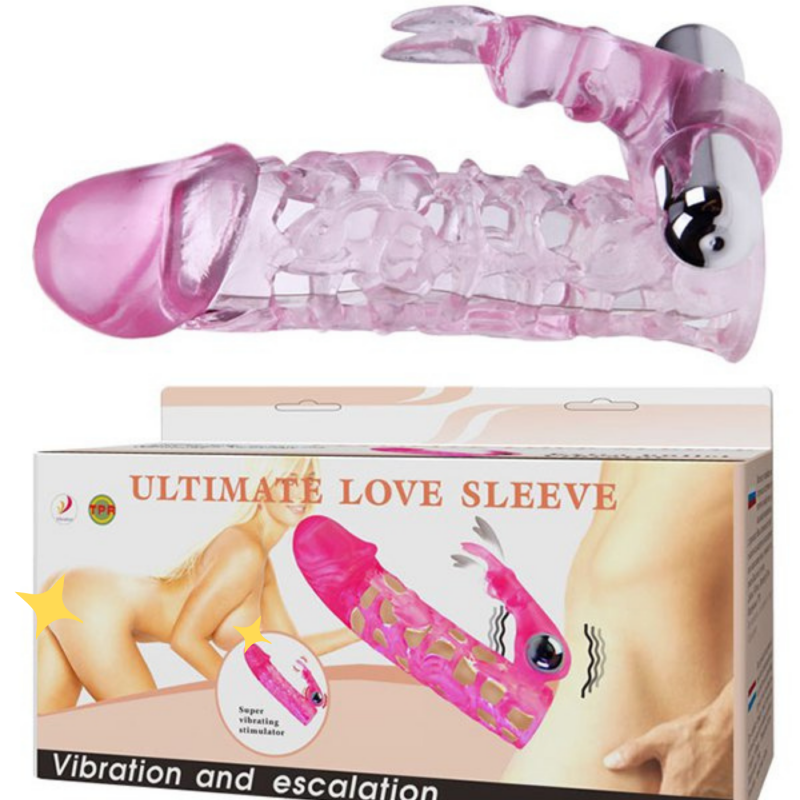 Ажурная насадка на пенис Ultimate Love Sleeve с клиторальным стимулятором и вибрацией – розовый