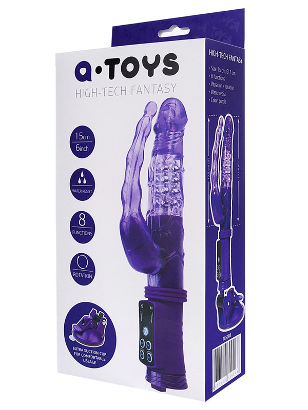 Toyfa Анально-вагинальный вибратор с ротацией TOYFA A-Toys на присоске – фиолетовый