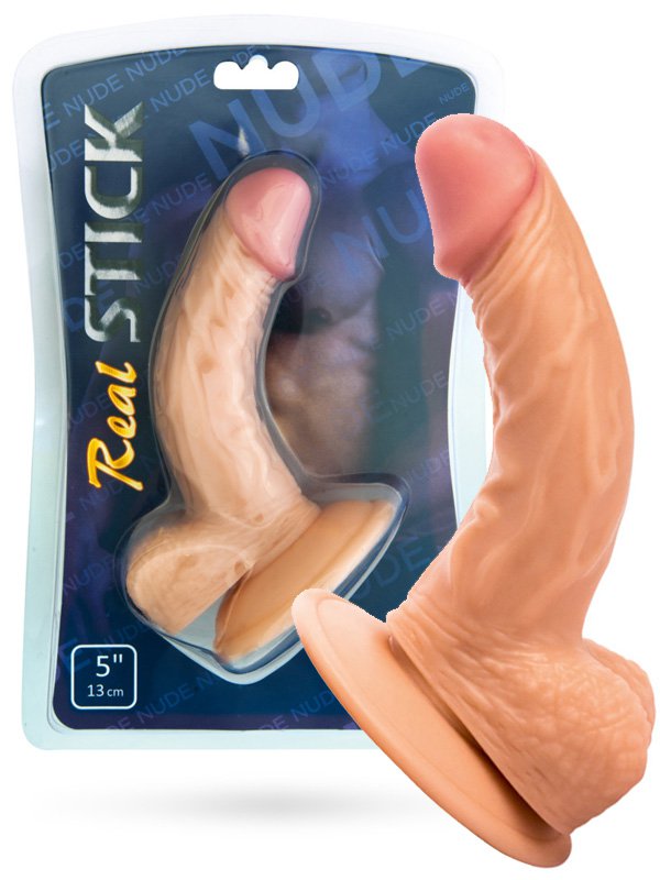 Реалистичный фаллоимитатор с мошонкой TOYFA RealStick Nude 5” на присоске – телесный