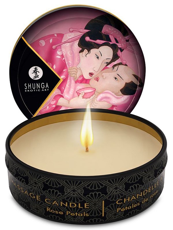 Shunga Erotic Art Массажное арома масло в виде свечи Rose Petals Лепестки роз – 30 мл