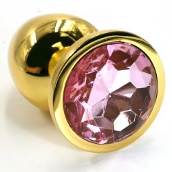 Маленькая алюминиевая анальная пробка Kanikule Small с кристаллом – золотистый со светло-розовым