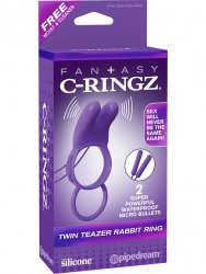 Эрекционное кольцо Twin Teazer Rabbit Ring с вибрацией – фиолетовый