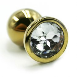 Маленькая алюминиевая анальная пробка Kanikule Small с кристаллом – золотистый с прозрачным