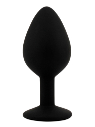 Средняя силиконовая анальная пробка Kanikule Medium с кристаллом – черный с изумрудным