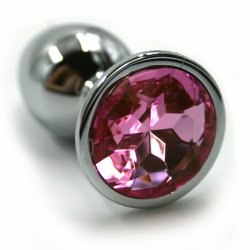 Маленькая алюминиевая анальная пробка Kanikule Small с кристаллом – серебристый со светло-розовым