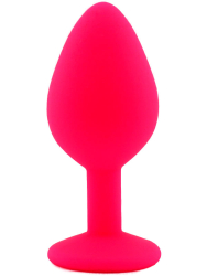 Средняя силиконовая анальная пробка Kanikule Medium с кристаллом – розовый со светло розовым