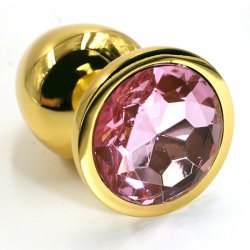 Средняя алюминиевая анальная пробка Kanikule Medium с кристаллом – золотистый со светло-розовым