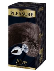 Металлическая анальная пробка Alive Black And White Fox Tail, 7 см, с пушистым хвостом, серебристый
