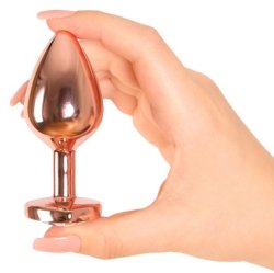 Алюминиевая анальная пробка Kanikule Pink Heart с розовым кристаллом в форме сердца, 8,4 см х 4 см, розовое золото, Large