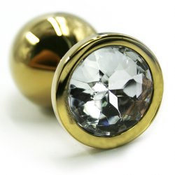Средняя алюминиевая анальная пробка Kanikule Medium с кристаллом – золотистый с прозрачным
