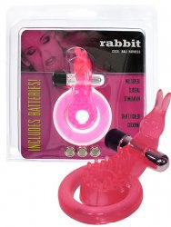 Эрекцонное виброкольцо Rabbit Cock/Ball Harness с петлей на мошонку и клиторальным стимулятором в виде кролика – розовый