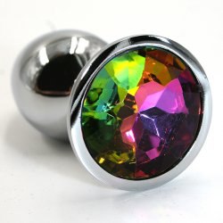 Средняя алюминиевая анальная пробка Kanikule Medium с кристаллом – серебристый с разноцветным