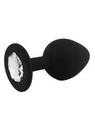 Средняя силиконовая анальная пробка Kanikule Medium с кристаллом – черный с прозрачным