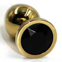 Средняя алюминиевая анальная пробка Kanikule Medium с кристаллом – золотистый с черным