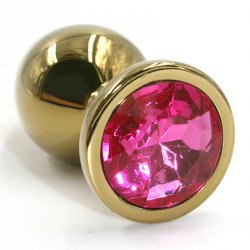Маленькая алюминиевая анальная пробка Kanikule Small с кристаллом – золотистый с розовым