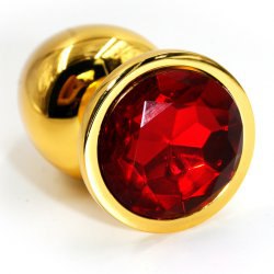 Средняя алюминиевая анальная пробка Kanikule Medium с кристаллом – золотистый с красным