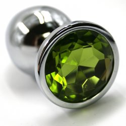 Средняя алюминиевая анальная пробка Kanikule Medium с кристаллом – серебристый с зеленым