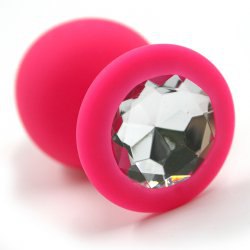 Большая силиконовая анальная пробка Kanikule Large с кристаллом – розовый с  прозрачным