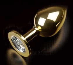 Большая анальная пробка 252 Large Gold Diamond с кристаллом – золотой с прозрачным
