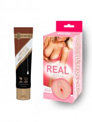 Ароматизированный косметический крем для мастурбации Bucked Smokey Wrangler - 60 мл. и Реалистичный мастурбатор вагина Real Woman Блондинка – телесный 14,5 см.