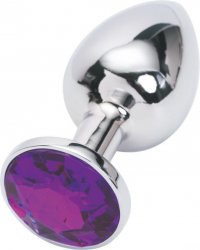 Маленькая анальная пробка Plug Silver с кристаллом – серебристый/фиолетовый