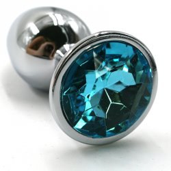 Средняя алюминиевая анальная пробка Kanikule Medium с кристаллом – серебристый с голубым