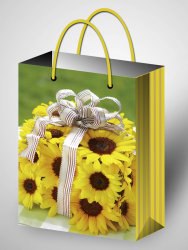 Пакет подарочный ламинированный с желтыми цветами (220*310*100)