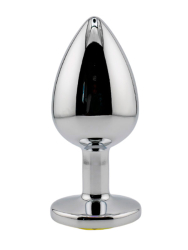 Серебристая анальная пробка с желтым кристаллом (Large) Kanikule