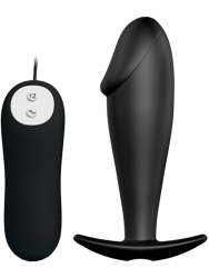 Реалистичная анальная вибропробка Pretty Love, 10 см, 12 режимов, с проводным пультом, черный