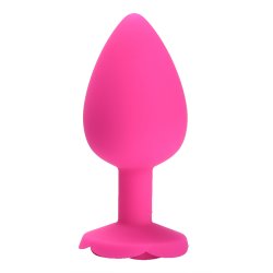 Силиконовая анальная пробка Kanikule Pink Rose с ограничителем в форме розочки, 10 см х 4,5 см, розовый, Large