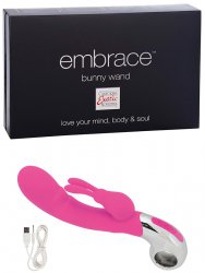 Перезаряжаемый вибромассажер Хай-Тек Embrace Bunny Wand – розовый