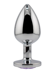 Серебряная анальная пробка с нежно-фиолетовым кристаллом (Large)