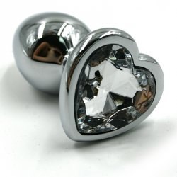 Маленькая алюминиевая анальная пробка Kanikule Small с кристаллом в форме сердца – серебристый с прозрачным
