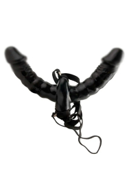 Реалистичный вибрострапон Pipedream Vibrating Double Delight Strap-On, двусторонний, 15 см, с двумя проводными пультами, черный