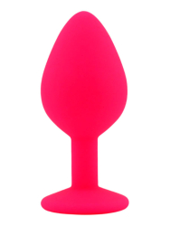 Средняя силиконовая анальная пробка Kanikule Medium с кристаллом – розовый с желтым