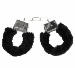Металлические наручники с меховой обивкой Beginner's Handcuffs Furry (Черный)