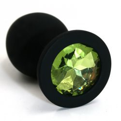 Средняя силиконовая анальная пробка Kanikule Medium с кристаллом – черный с зеленым