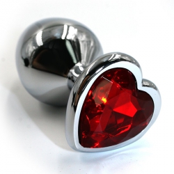 Маленькая алюминиевая анальная пробка Kanikule Small с кристаллом – серебристый с красным