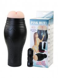 Мастурбатор попка в колбе Pink Butt с вибрацией и проводным пультом – телесный
