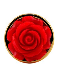 Золотая анальная пробка с ограничителем в форме красной розы, размер S, Kanikule