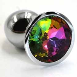 Маленькая алюминиевая анальная пробка Kanikule Small с кристаллом – серебристый с разноцветным