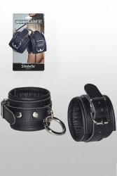 Кожаные наручники с круглым карабином Sitabella Chrome Collection – черный с серебристым