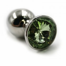 Большая алюминиевая анальная пробка Kanikule Large с кристаллом – серебристый с зеленым