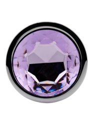 Серебряная анальная пробка с нежно-фиолетовым кристаллом (Large)